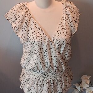 Japna flutter sleeve faux wrap peplum top